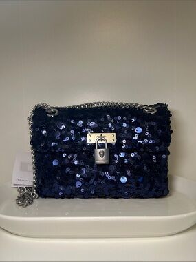 Kurt Geiger Blue Sequin Mini Braxton Crossbody Bag
